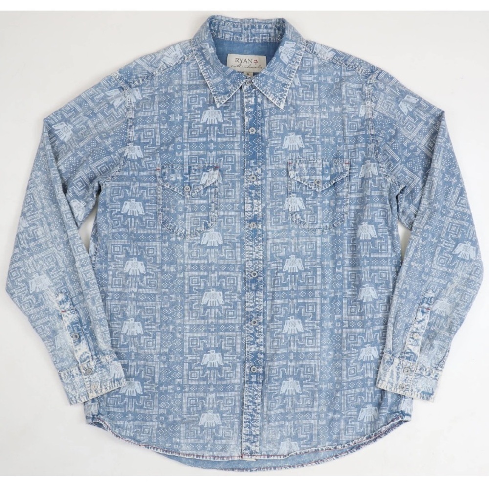 Ryan Michaels Mens Western chambray Button Down Shirt size M